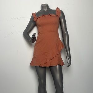 B. Smart Size 3 Mini Dress with Square Neck and Ruffles Sienna Color New No Tags